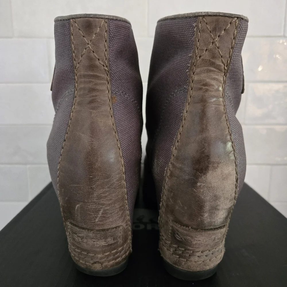 Sorel PDX Lexie Leather Canvas Wedge Lace-Up Ankle Boot Gray Brown Size 8.5 - Picture 4 of 9